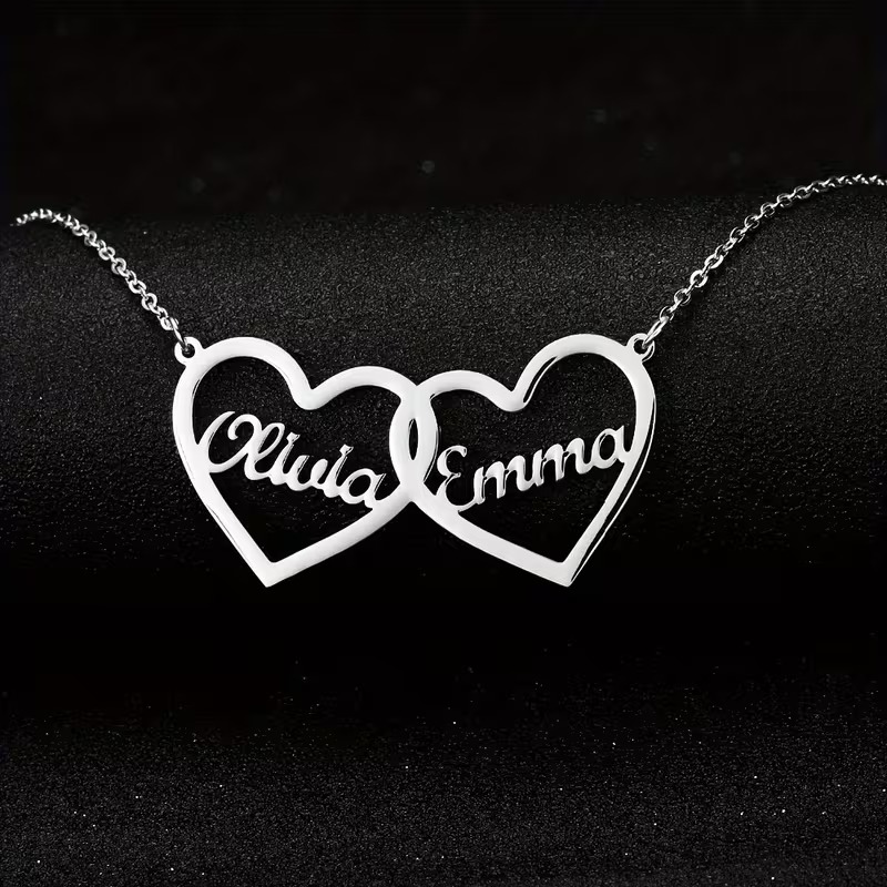 Custom Double Hearts Two Name  - огляд і ціна Men Accessories Neck Chain